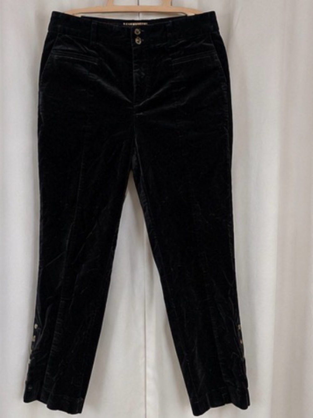 Anthropologie Elevenses Velvet Ankle Button Pants Black Cropped Trousers - Picture 2 of 5